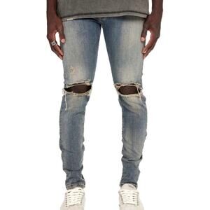 Represent mens destroyer blue cream denim distressed 5 pocket jeans size 36 $245